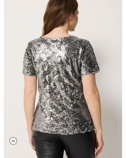 M Com Gray Layered Sequin Top