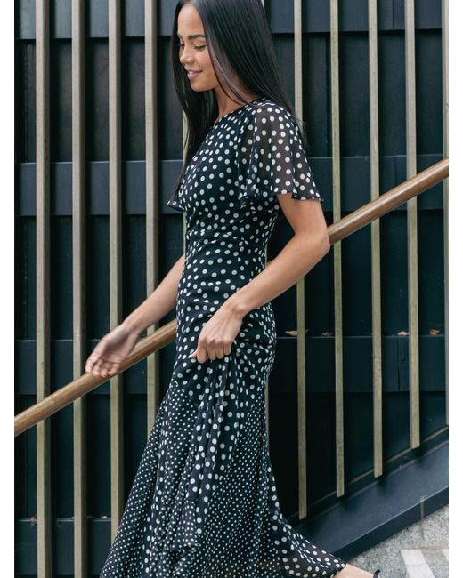 Roman Green Spot Print Godet Hem Midi Dress