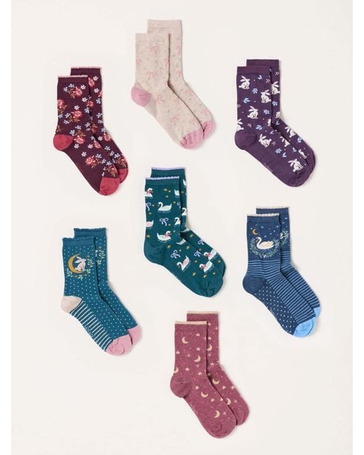 FatFace Blue 7 Pack Multi Socks