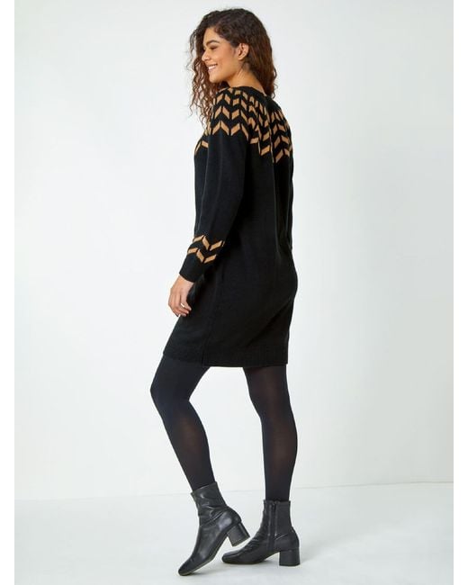 Roman Black Chevron Print Jumper Dress