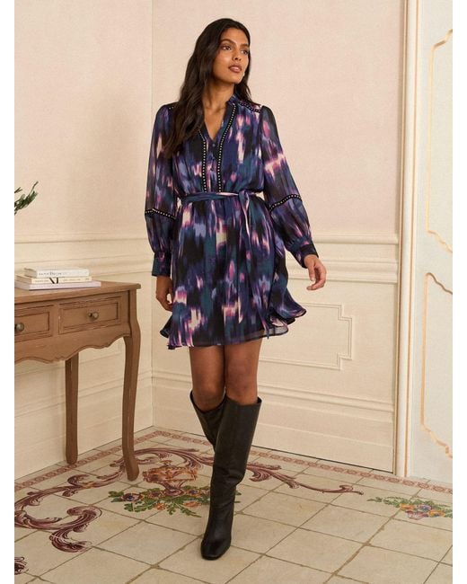 Love & Roses Blue Notch Neck Mini Dress