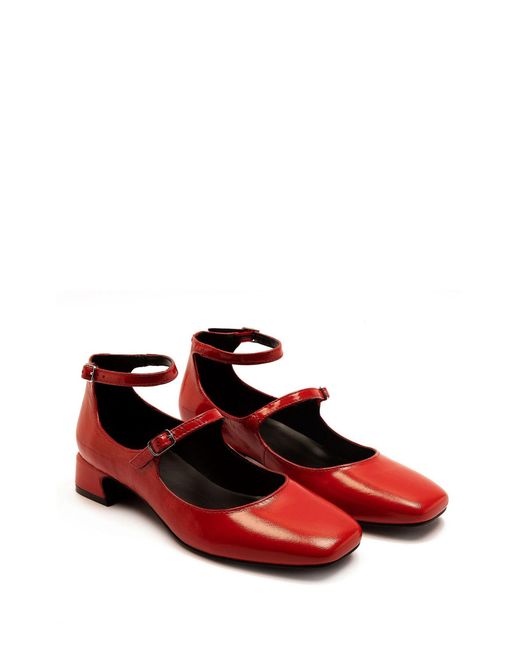 OFF THE HOOK Red Fleet Leather Block Heel Mary Jane Shoes