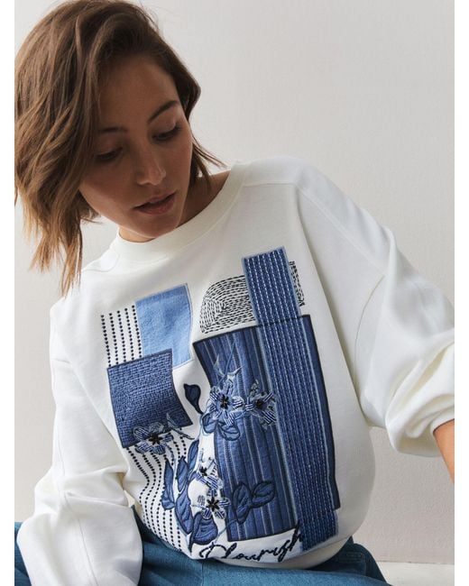 Next Blue Patchwork Graphic Embroidered Sweatshirt