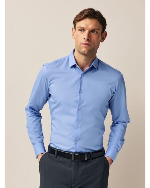 Next Blue Slim Fit Double Cuff Easy Care Textured Smart Shirt for men