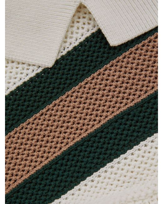 Reiss Natural Danube - White/dark Green Ché Knitted Contrast Stripe Cuban Collar Shirt, S for men
