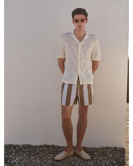 Next Natural Relaxed Fit 100% Cotton Short Sleeve Pointelle Knit Shirt With Cuban Collar for men