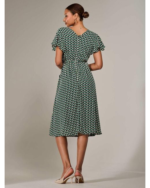 Jolie Moi Green Short Sleeve Side Tie Midi Dress