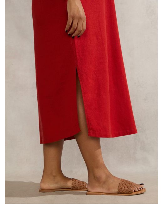 Live Unlimited Red Linen Blend Chuck On Shirt Dress