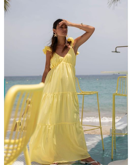 South Beach Metallic 100% Cotton Frill Sleeve Tiered Maxi Dress