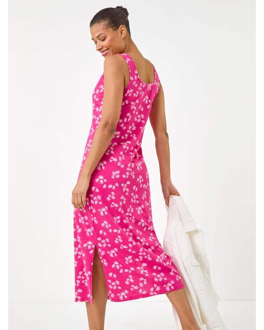 Roman Pink Dandelion Print Maxi Dress