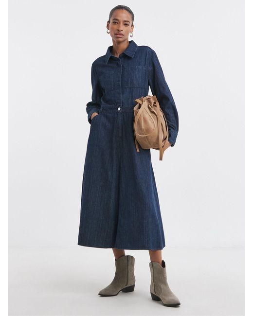 JD Williams Blue 100% Cotton A Line Denim Shirt Dress