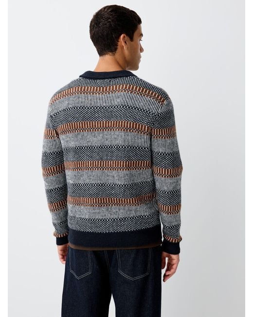 Next Blue Regular Fit Stripe Long Sleeve Knit Polo Shirt for men