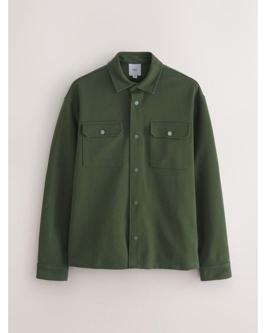 Next Green Jersey Twill Popper Shacket for men