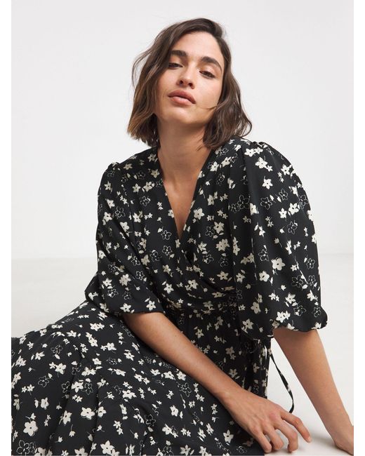 Simply Be White Puff Sleeve Woven Wrap Midi Dress