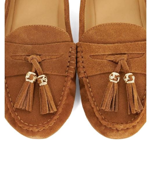 Dune Brown Standard Fit Leather Tassle Detail Soft Loafers