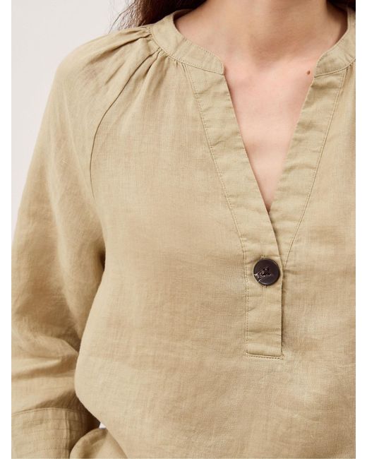 Monsoon Natural Gianna V-Neck Long Sleeve Linen Top