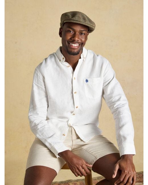 Joules Natural Ashby Tweed Flat Cap for men