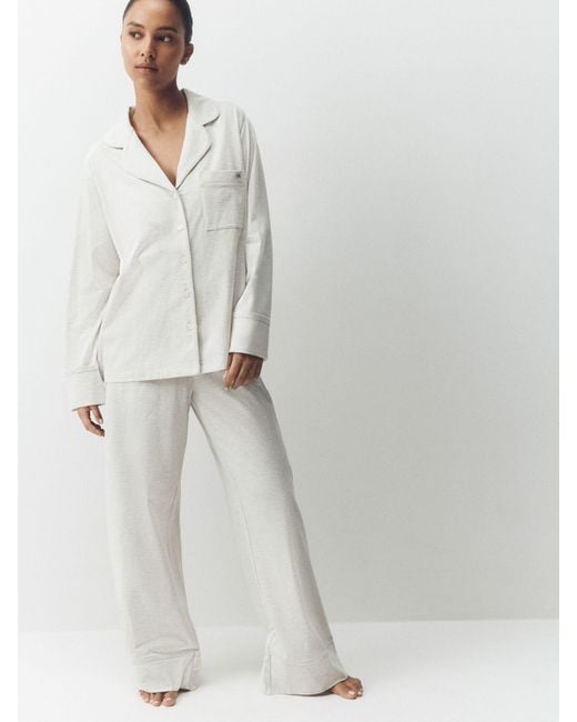 Next White Stripe Jersey Button Through Pyjamas
