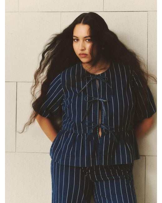 Simply Be Blue Denim Tie Front Peplum Blouse