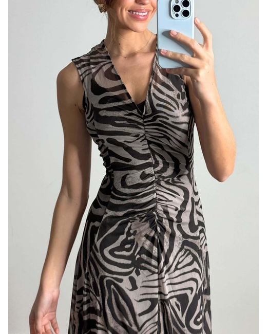Style Cheat Black Senna V-Neck Ruched Animal Midi Dress