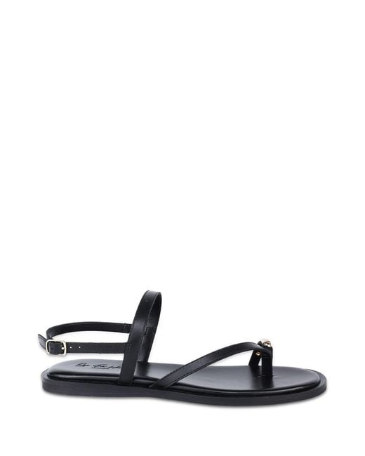 OFF THE HOOK White Tia Leather Toe Loop Backstrap Flat Sandals