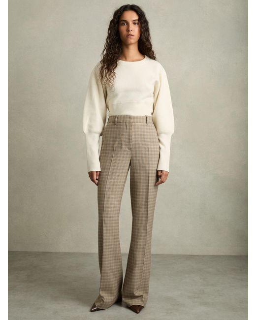 Reiss Natural Wool Wide-Leg Houndstooth-Check Trousers