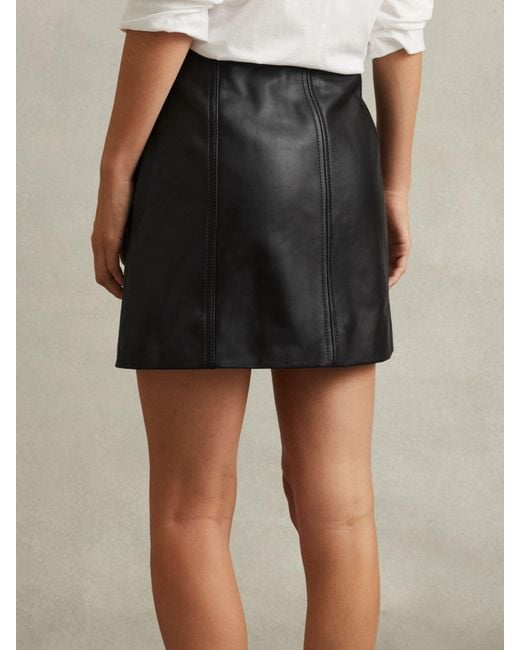 Reiss White Leather Zip-Front Mini Skirt
