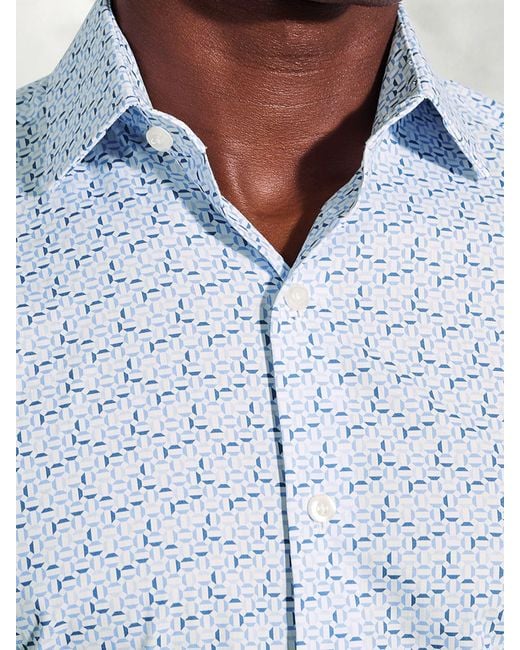 Brook Taverner Blue Hexagon Geometric Print Cotton Shirt for men