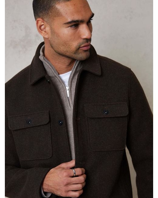 Threadbare Black Chocolate Brushed Button Up Shacket for men