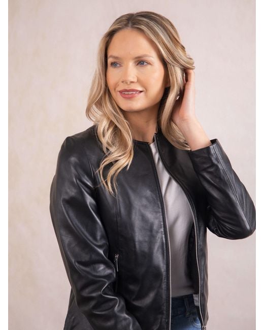 Lakeland Leather White Crosby Collarless Leather Jacket