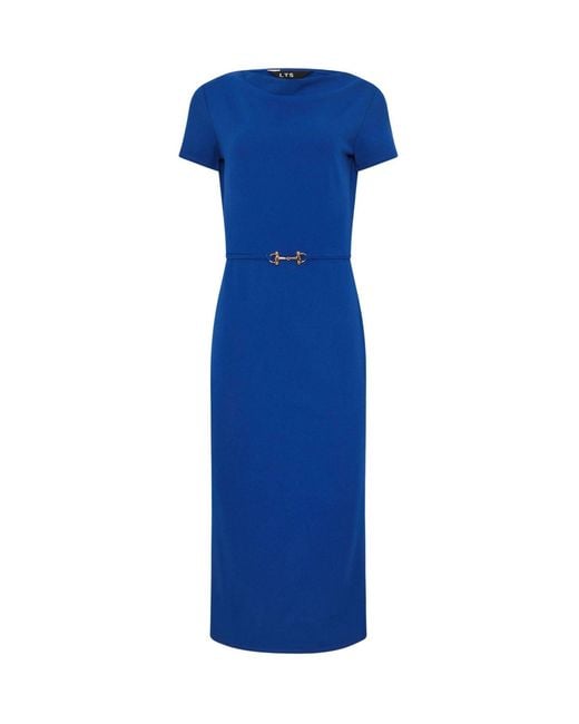 Long Tall Sally Women's Blue Belted Slash Neck Dress