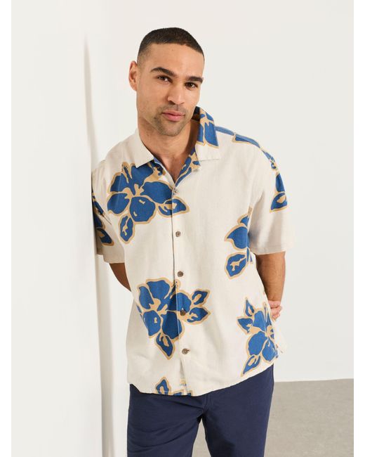 FatFace Blue Fatface Short Sleeve Relaxed Fit Large Hawaiian Floral Shirt for men
