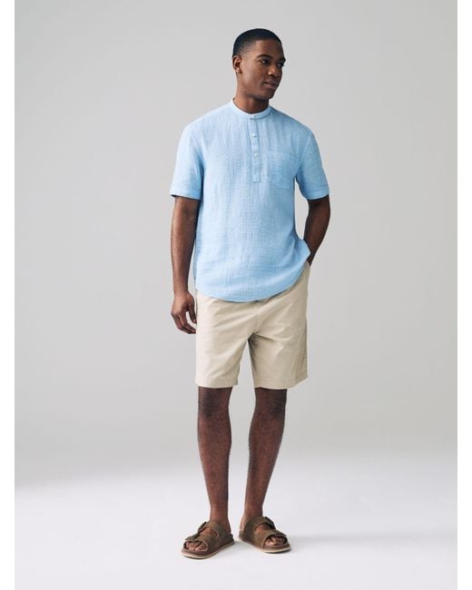 Next Blue Overhead Cotton Linen Blend Short Sleeve Shirt for men