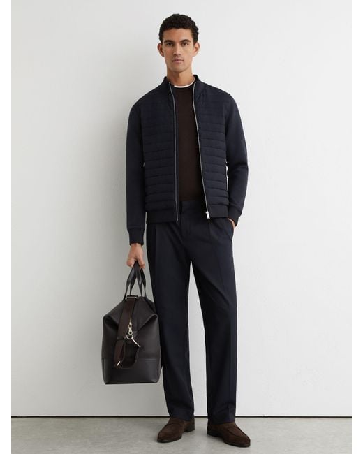 Reiss Blue Freddie - Navy Hybrid Quilt And Interlock Jersey Zip-through Jacket for men