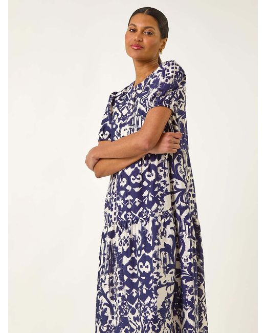 Roman White Abstract Print Midi Shirt Dress