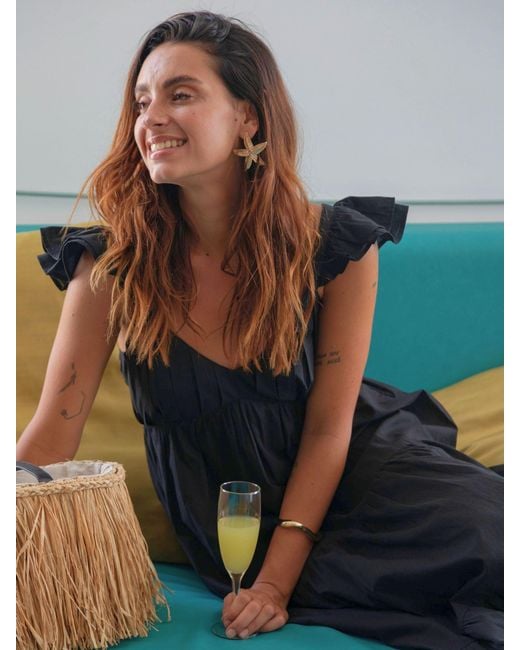 South Beach Black 100% Cotton Frill Sleeve Tiered Maxi Dress