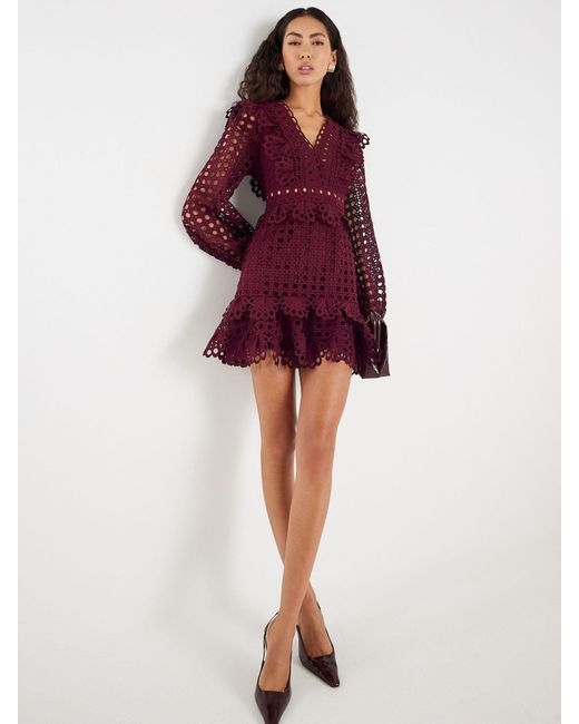 River Island Red Long Sleeve Lace Frill Mini Dress