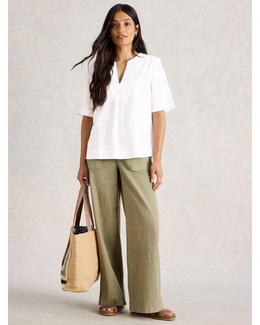 White Stuff White Ash Linen Blend Top