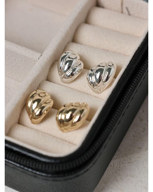 Jon Richard Metallic Plate D Mini Ribbed Stud Earrings