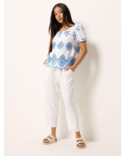 M Com Blue Petite Embroidered Top