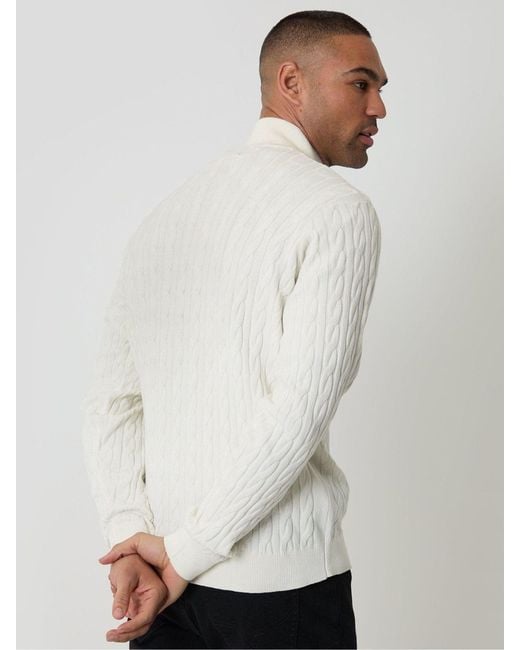 Threadbare White Cable Knit Quarter Zip Jumper for men