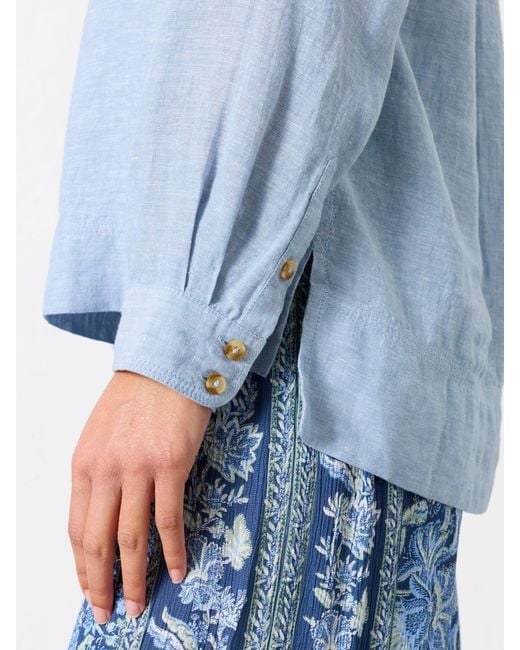FatFace Blue Fatface Julia Petite 100% Linen Popover Shirt