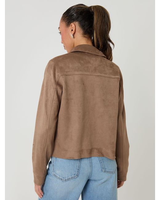 Threadbare Blue Cropped Button Up Suedette Shacket