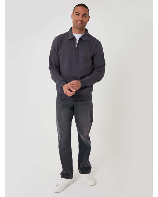 Threadbare Blue Dark Quarter Zip Collared Sweatshirt for men