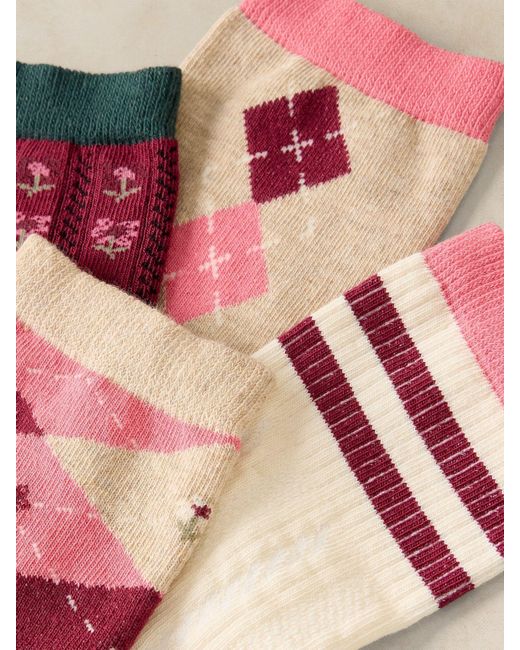 White Stuff Pink Argyle Pattern Ankle Socks 4 Pack for men