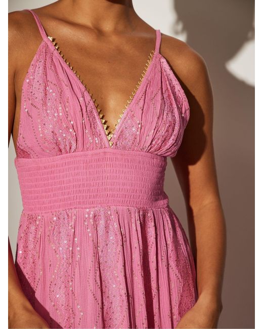 South Beach Pink Sequin Cami Detail Maxi Dress