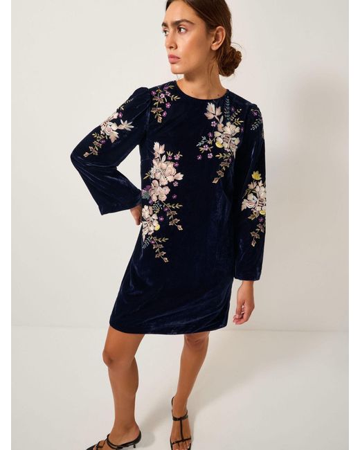 Floral Embroidery Monsoon Navy Floral Dress Monsoon Women's Blue Fallon  Floral Embroidered Velvet Mini Dress