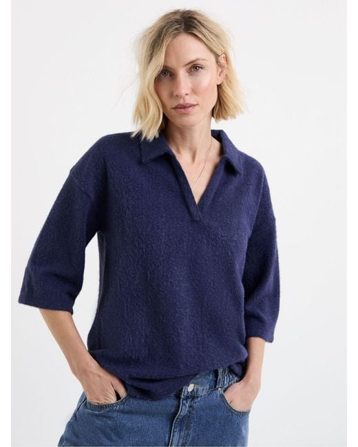 JD Williams Blue Brushed Soft Touch Collared Top