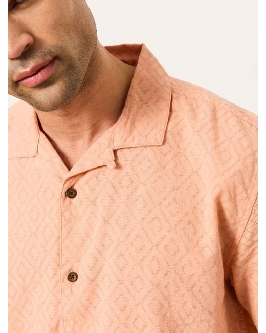 FatFace Blue Fatface Short Sleeve Relaxed Fit Garment Dye Geo Textured Shirt for men