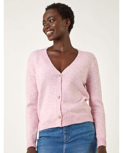 Roman Pink Metallic Trim Knit Cardigan